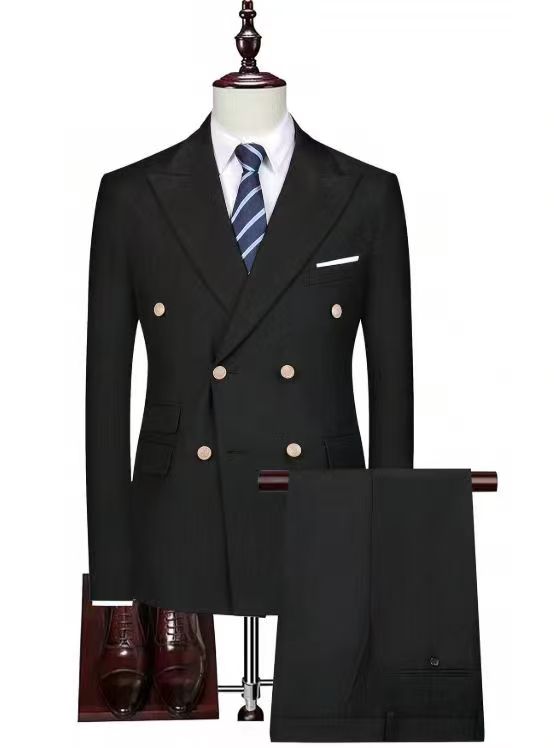 Executive Black Double-Breasted Suit with Signature Accessories